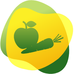 Ikona s jablkem a mrkví, která ilustruje stravu s nízkým obsahem soli.